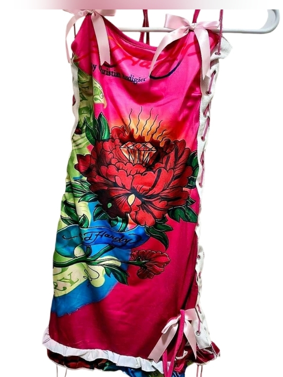 Ed Hardy Dresses & Skirts - Ed Hardy Style Pink Floral Lace-Up Dress